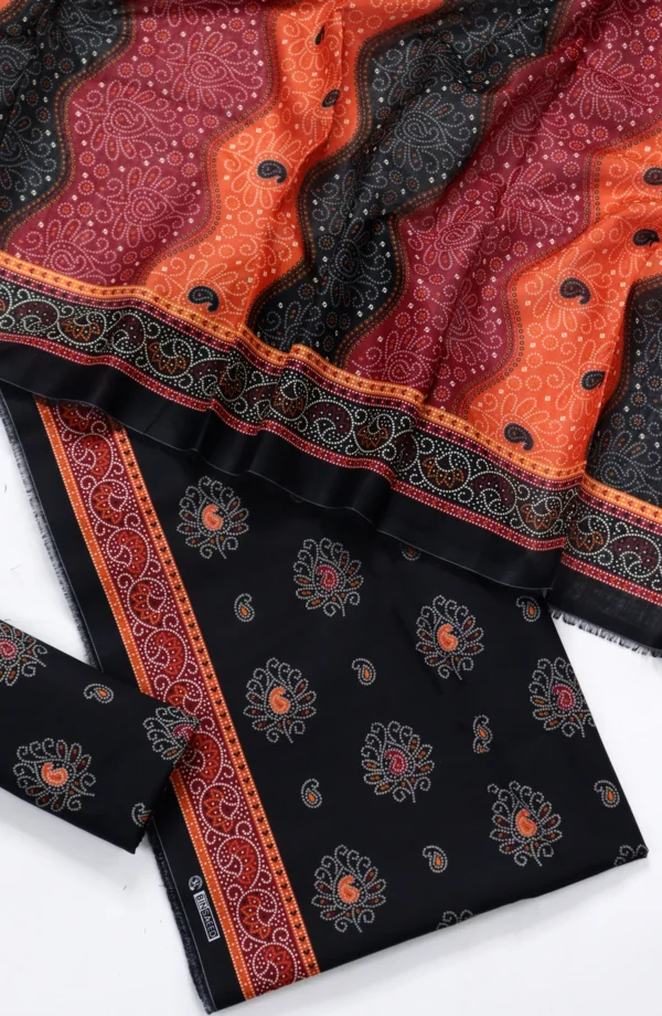 Bin Saeed Printed Lawn Unstitched 3 Piece Suit - Black - Summer Collection