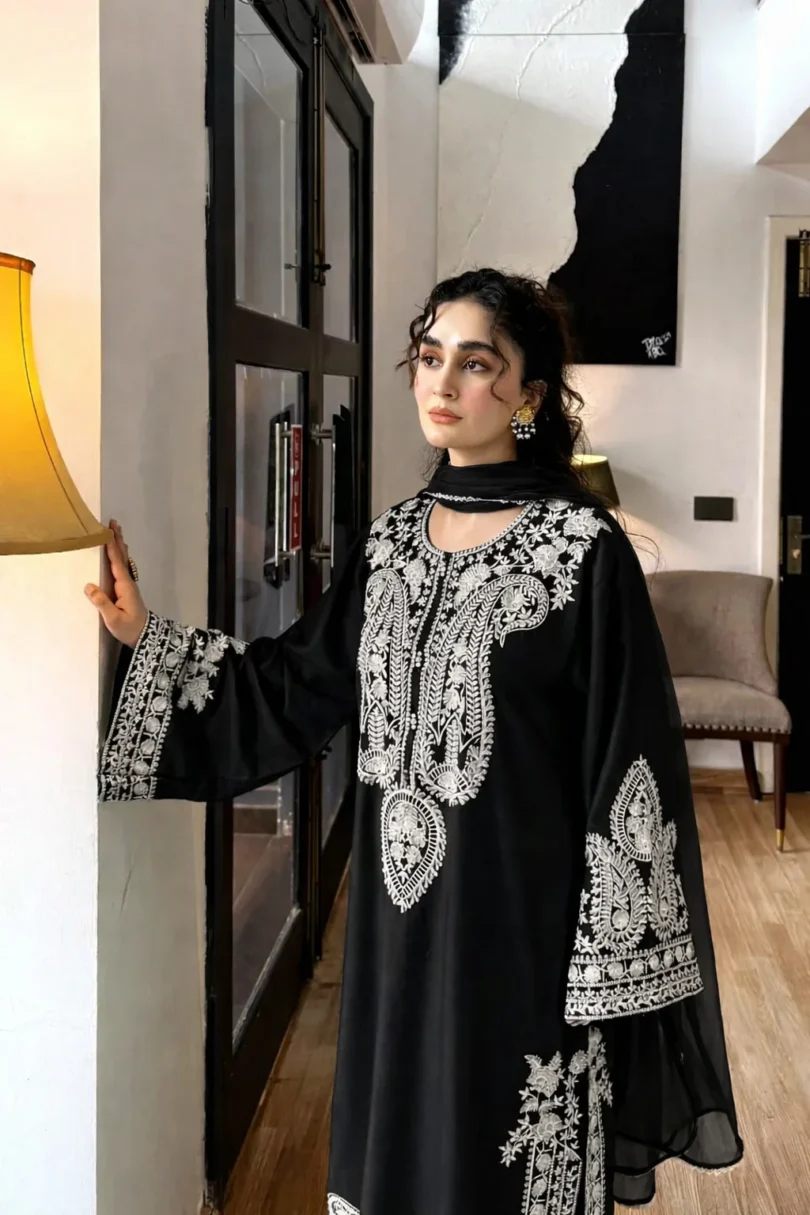 Afreen Black Embroidered 3pcs Suit with Free delivery