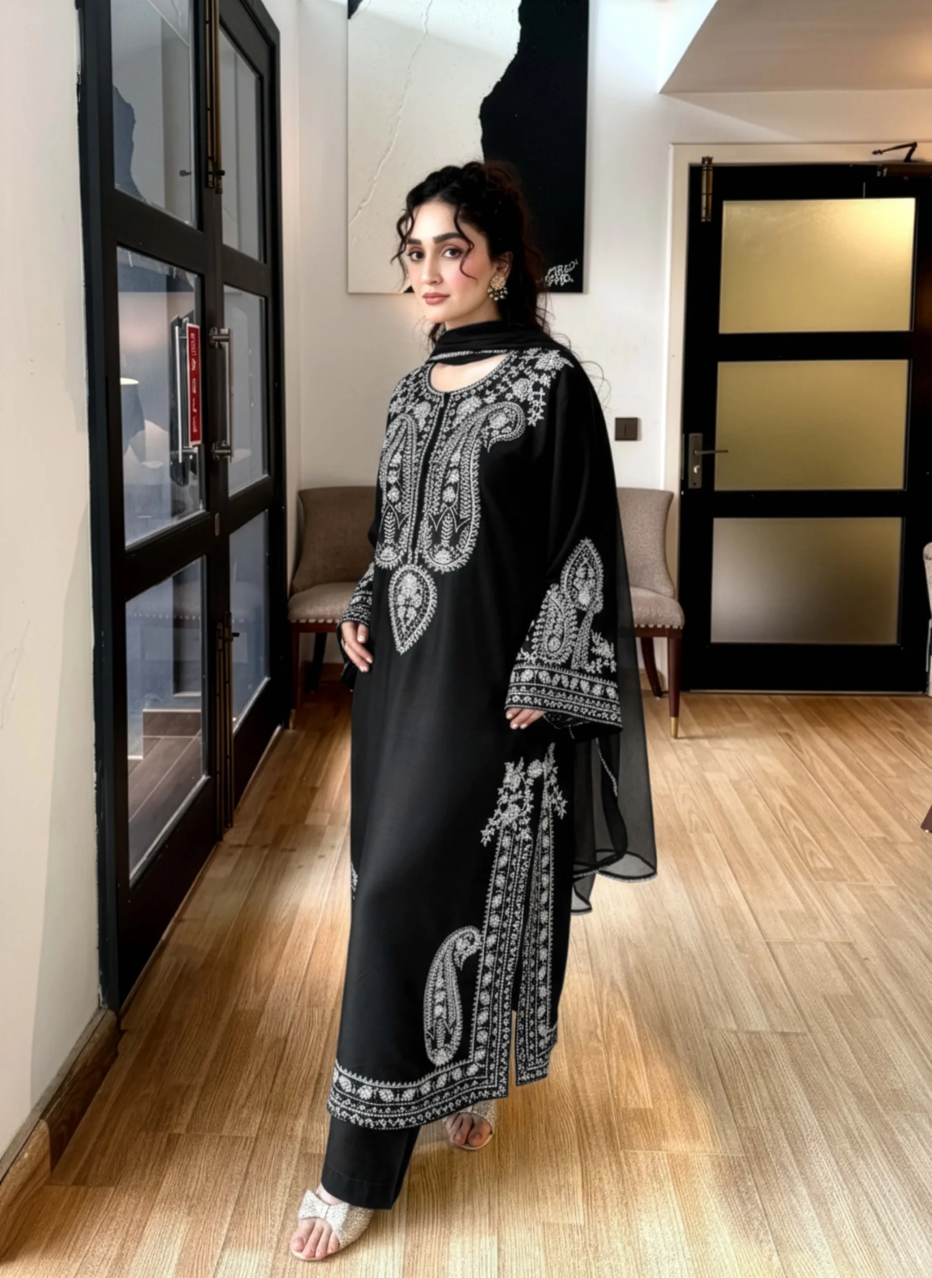 Afreen Black Embroidered 3pcs Suit with Free delivery