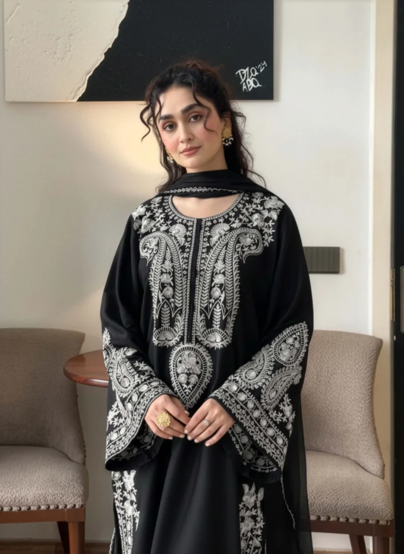 Afreen Black Embroidered 3pcs Suit with Free delivery