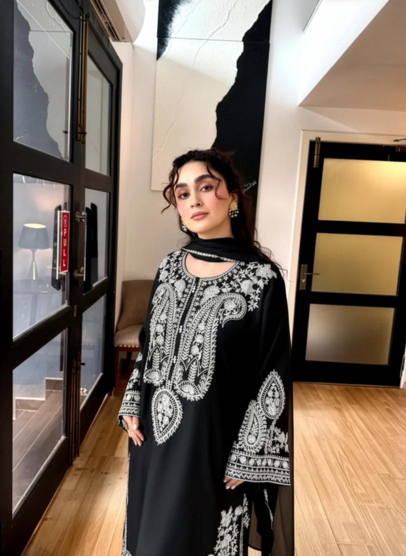 Afreen Black Embroidered 3pcs Suit with Free delivery