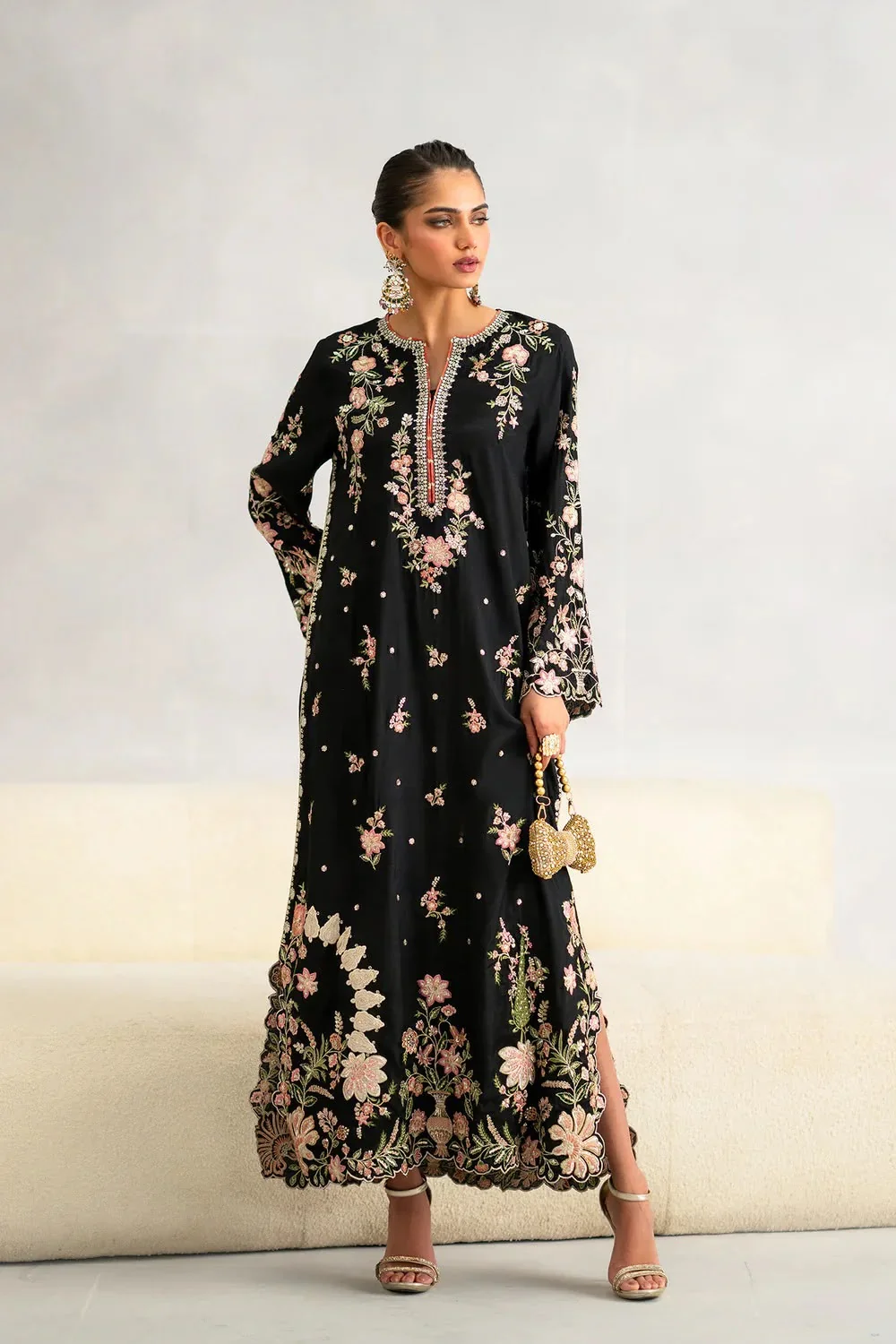 Ethnc Cotton Silk Embroidered Kaftan 2 Piece - Stitched
