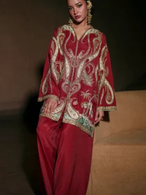 2pcs Silk Ethnic Mehroon golden Embroidered
