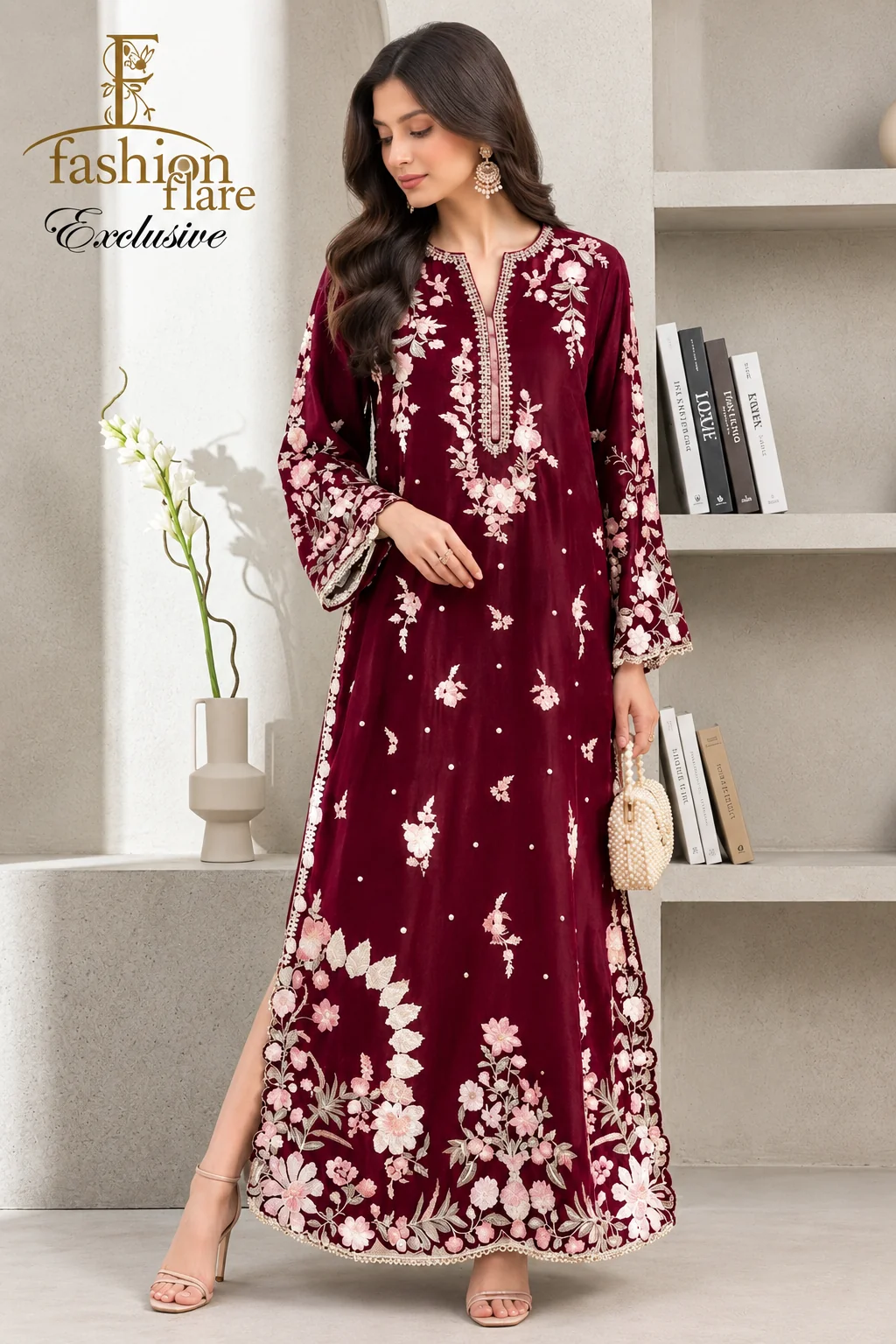 Exclusive Fashion Flare Silk Embroidered 2 Piece Dress