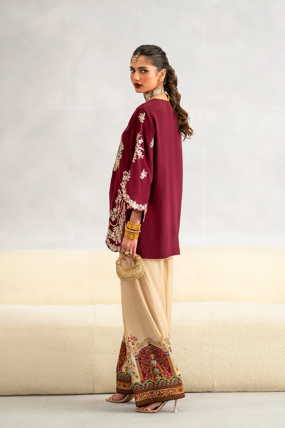 ETHNC-2PC-RAW SILK EMBROIDERED SHIRT AND SHAMOZ SILK PRINTED TROUSER
