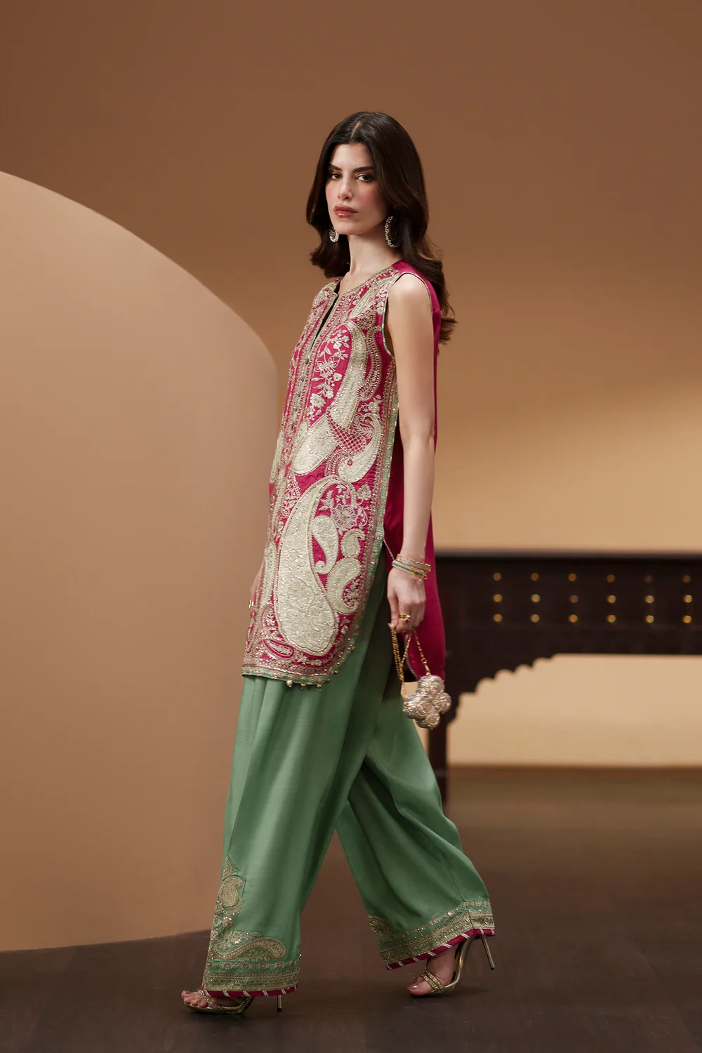 Ethnic Red Raw Silk Formal Collection Replica