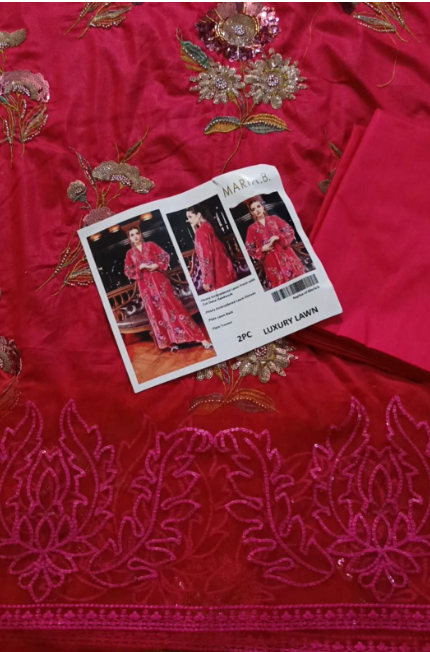 Maria.B. Luxury Lawn 2-piece red embroidered unstitched suit