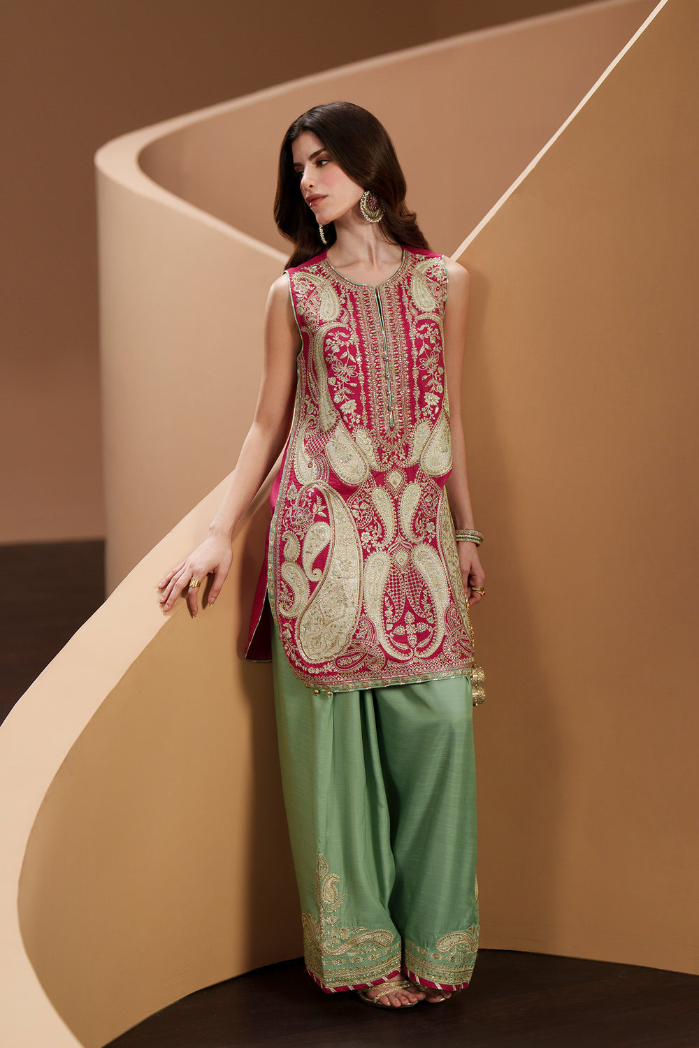 Ethnic Red Raw Silk Formal Collection Replica