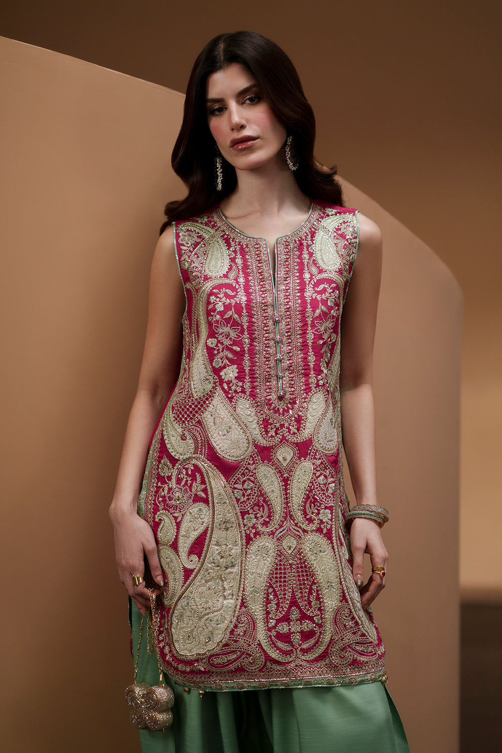 Ethnic Red Raw Silk Formal Collection Replica