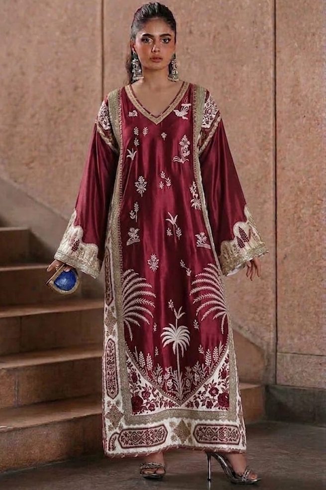 Ethnic Red Sheesha Silk Formal Collection Replica