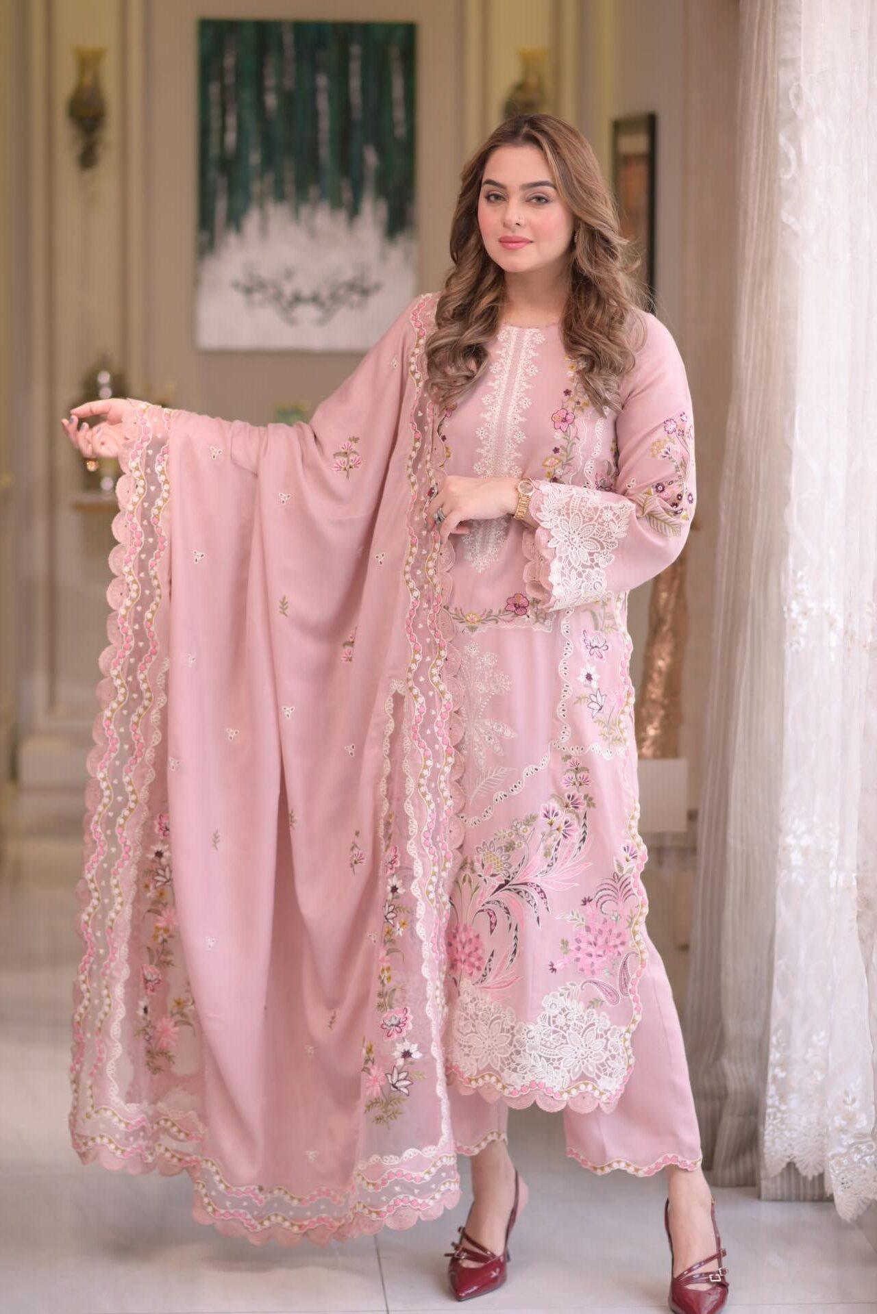 Aneela’s Peach Luxury Lawn Collection Replica