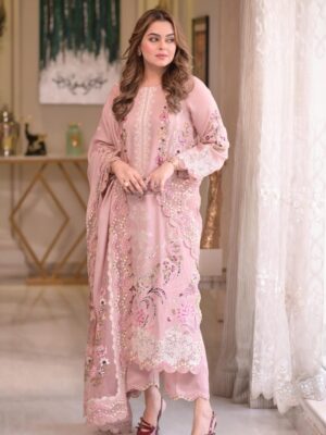 Aneela’s Peach Luxury Lawn Collection Replica
