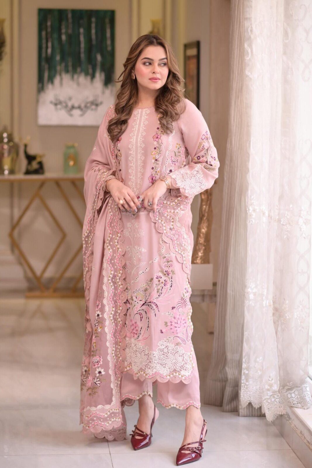 Aneela’s Peach Luxury Lawn Collection Replica
