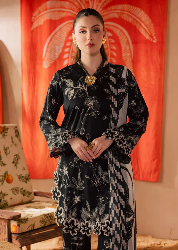 Nureh Black Printed Lawn Collection Replica