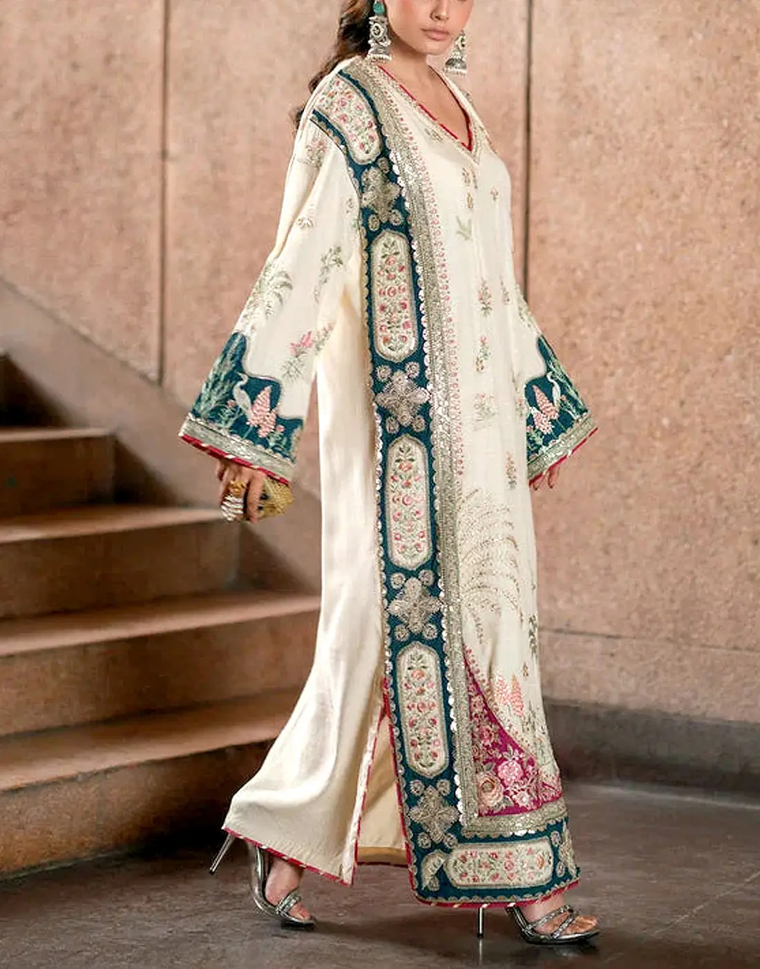 Trendy Embroidered Off‑White Silk Modern Kaftan Dress – For Formals & Party Wear 2026
