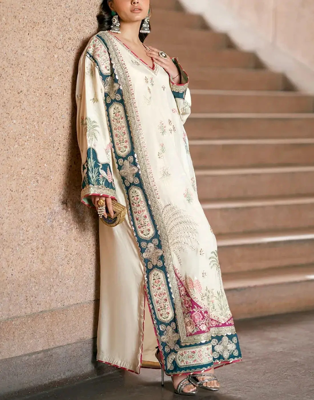 Trendy Embroidered Off‑White Silk Modern Kaftan Dress – For Formals & Party Wear 2026